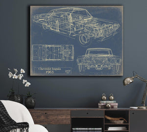 Bella Frye Vintage 1963 Chevrolet Impala Car Model Print,  Original Blueprint Canvas, Framed, or Unframed Art