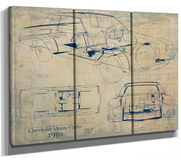 Bella Frye 1980 Chevrolet Monte Carlo Blueprint Art Print: Framed or Unframed Canvas