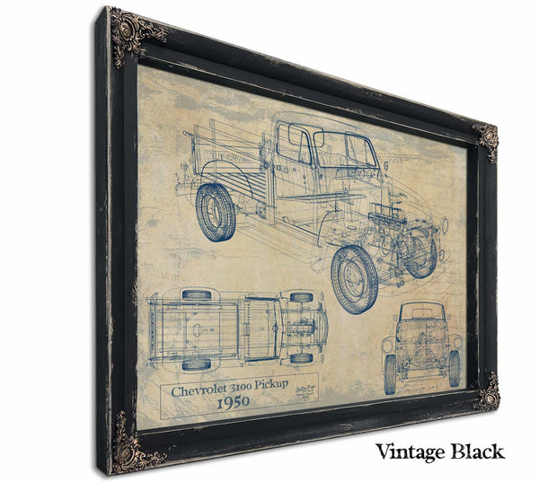 Bella Frye Vintage 1950 Chevrolet 3100 Pickup Model Mancave Blueprint Art