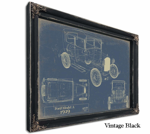 Bella Frye 1929 Ford Model A Car Model Print,  Original Blueprint Canvas, Framed, or Unframed Art