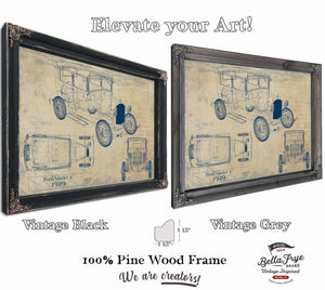 Bella Frye 1929 Ford Model A Car Model Print,  Original Blueprint Canvas, Framed, or Unframed Art