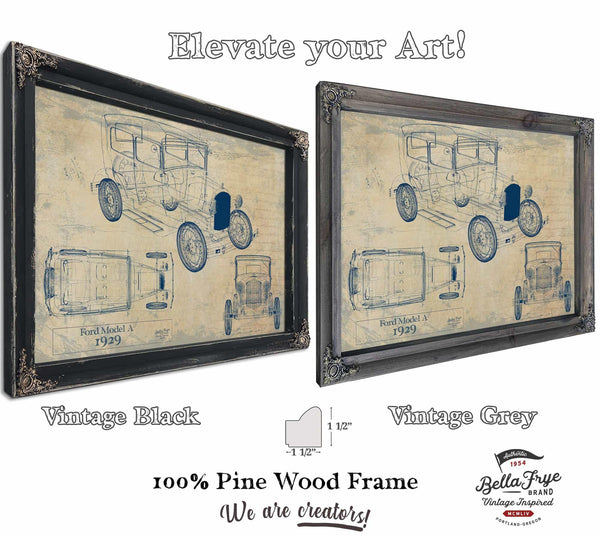 Bella Frye 1929 Ford Model A Car Model Print,  Original Blueprint Canvas, Framed, or Unframed Art