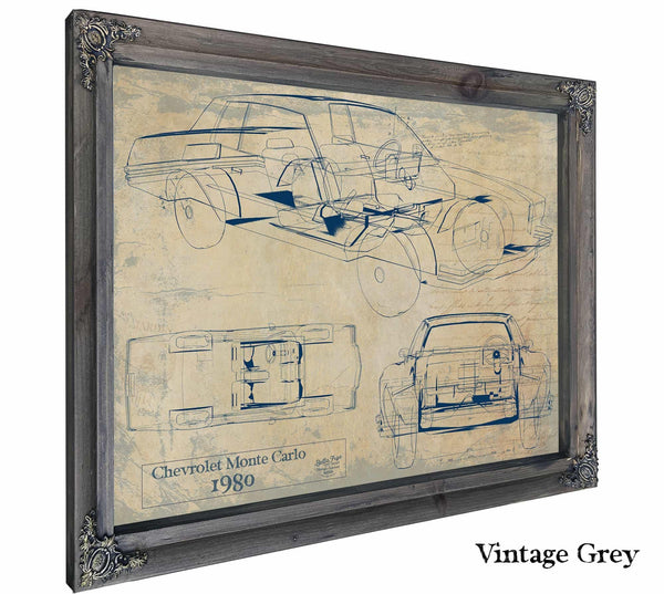 Bella Frye 1980 Chevrolet Monte Carlo Blueprint Art Print: Framed or Unframed Canvas