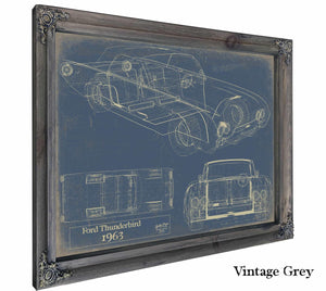 Bella Frye Vintage 1963 Ford Thunderbird Car Model Print,  Original Blueprint Canvas