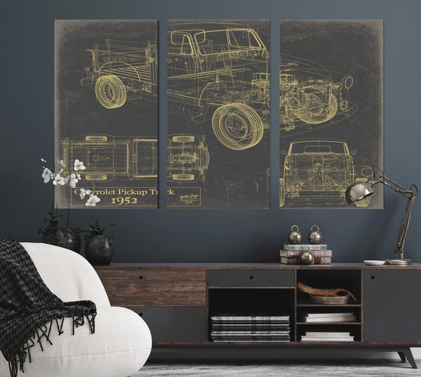 Bella Frye Vintage 1952 Chevrolet Pickup Truck Truck Model, Original Mancave Blueprint Art