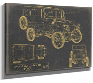 Bella Frye 1958 Vehicle Blueprint, Canvas Print - Gifts for Husband - Original Vehicle Wall Art