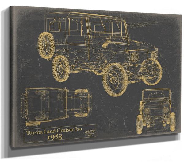 Bella Frye 1958 Vehicle Blueprint, Canvas Print - Gifts for Husband - Original Vehicle Wall Art
