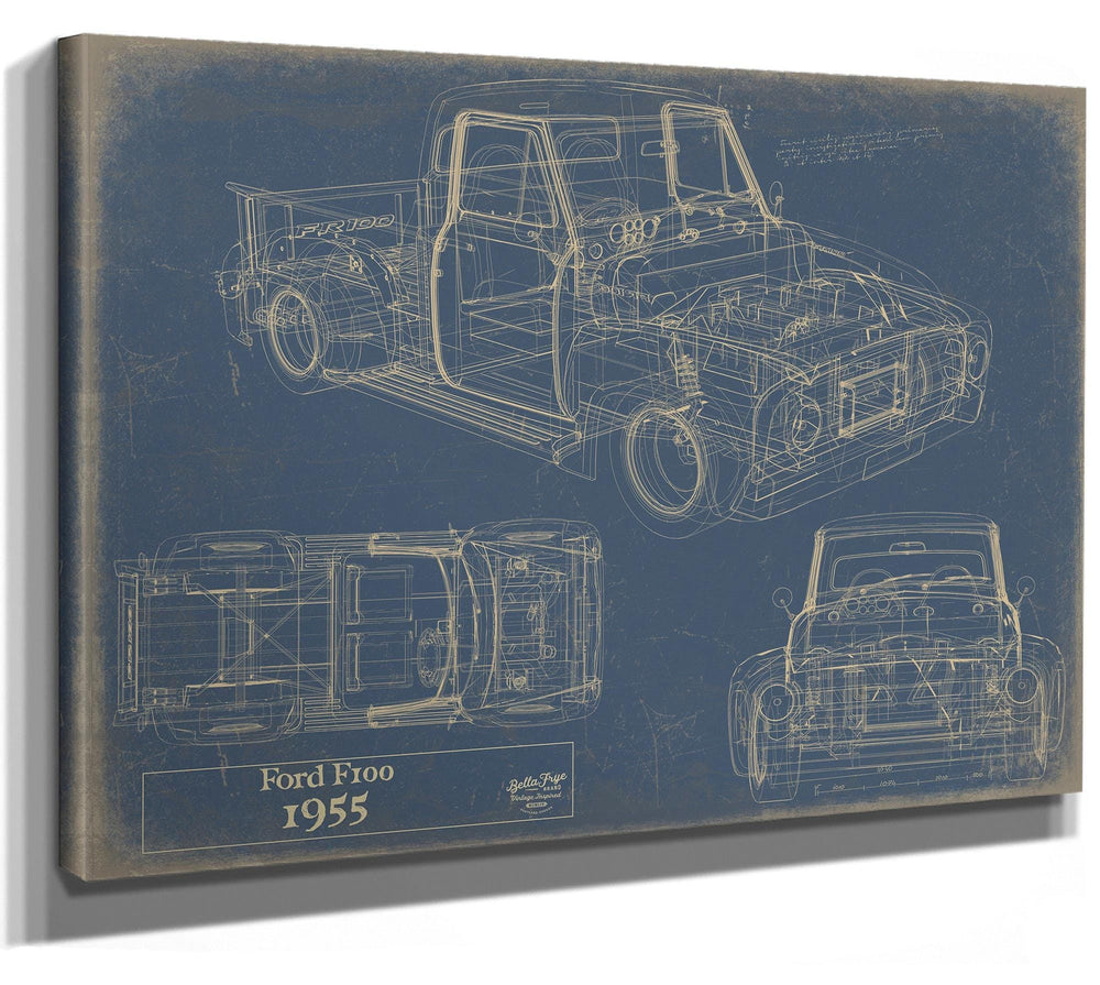 Bella Frye 1955 Ford F100 Truck Model, Original Mancave Blueprint Art