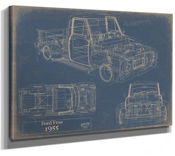 Bella Frye 1955 Ford F100 Truck Model, Original Mancave Blueprint Art