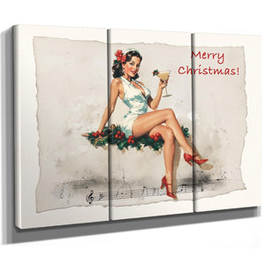 Bella Frye Vintage Christmas Pin-Up Art – Retro Martini Girl, Stretched Canvas or Ornate Frame