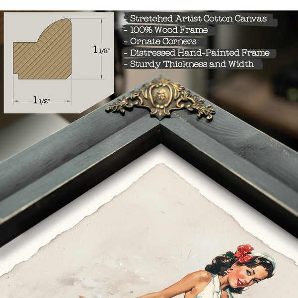 Bella Frye Vintage Christmas Pin-Up Art – Retro Martini Girl, Stretched Canvas or Ornate Frame