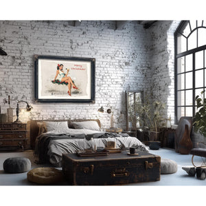 Bella Frye Vintage Christmas Pin-Up Art – Retro Martini Girl, Stretched Canvas or Ornate Frame