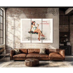 Bella Frye Vintage Christmas Pin-Up Art – Retro Martini Girl, Stretched Canvas or Ornate Frame