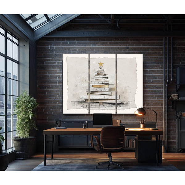 Bella Frye Minimalist Sheet Music Christmas Tree Art – Scandinavian Farmhouse Style, Optional Frame