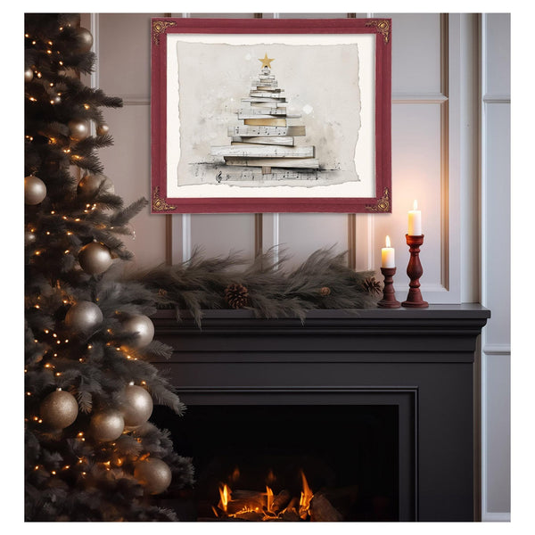 Bella Frye Minimalist Sheet Music Christmas Tree Art – Scandinavian Farmhouse Style, Optional Frame