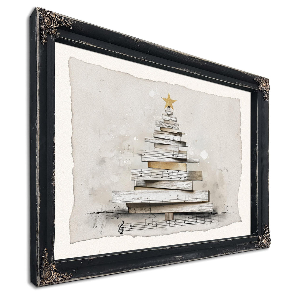 Bella Frye Minimalist Sheet Music Christmas Tree Art – Scandinavian Farmhouse Style, Optional Frame