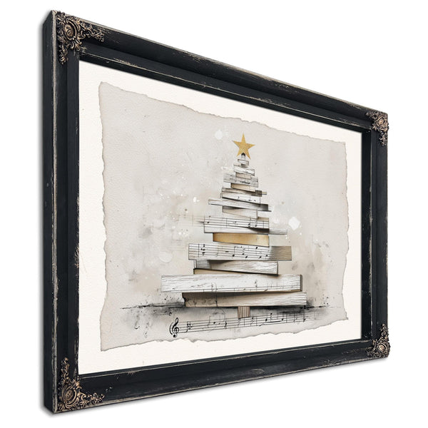 Bella Frye Minimalist Sheet Music Christmas Tree Art – Scandinavian Farmhouse Style, Optional Frame