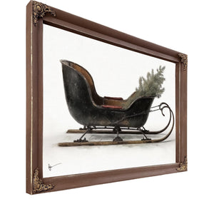 Bella Frye Vintage Black Sleigh Christmas Art – Rustic Farmhouse Winter Print