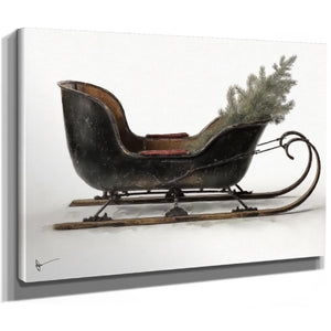 Bella Frye Vintage Black Sleigh Christmas Art – Rustic Farmhouse Winter Print