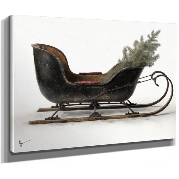 Bella Frye Vintage Black Sleigh Christmas Art – Rustic Farmhouse Winter Print