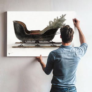 Bella Frye Vintage Black Sleigh Christmas Art – Rustic Farmhouse Winter Print