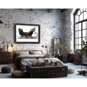 Bella Frye Vintage Black Sleigh Christmas Art – Rustic Farmhouse Winter Print