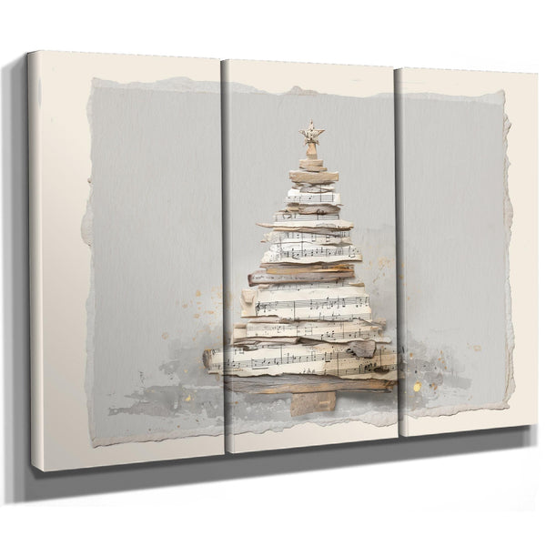 Bella Frye Watercolor Christmas Tree Art – Sheet Music Collage, Scandinavian Farmhouse Style