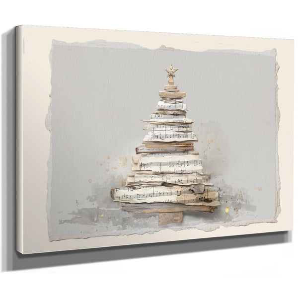 Bella Frye Watercolor Christmas Tree Art – Sheet Music Collage, Scandinavian Farmhouse Style