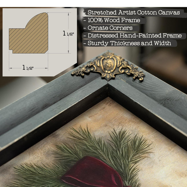 Bella Frye Vintage Christmas Bells Art – Red Velvet Bow, Black Ornate Frame