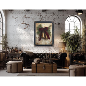 Bella Frye Vintage Christmas Bells Art – Red Velvet Bow, Black Ornate Frame