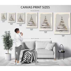 Bella Frye Neutral Sheet Music Christmas Tree – Minimalist Holiday Wall Art – Stretched Canvas or Ornate Frame, Rustic Modern Christmas Décor