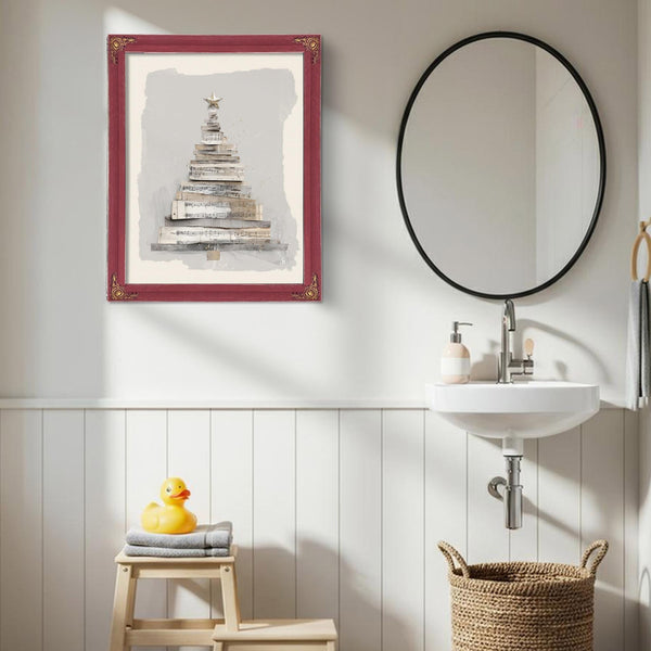 Bella Frye Neutral Sheet Music Christmas Tree – Minimalist Holiday Wall Art – Stretched Canvas or Ornate Frame, Rustic Modern Christmas Décor