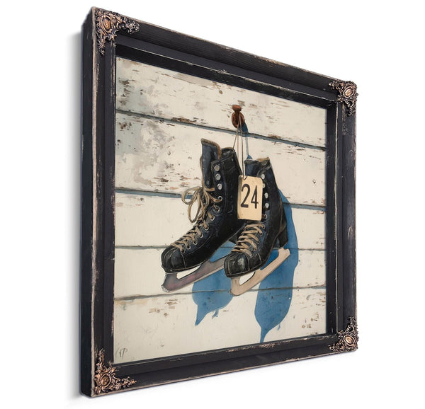 Bella Frye Vintage Ice Skates Canvas Print – Rustic Winter Sports Decor