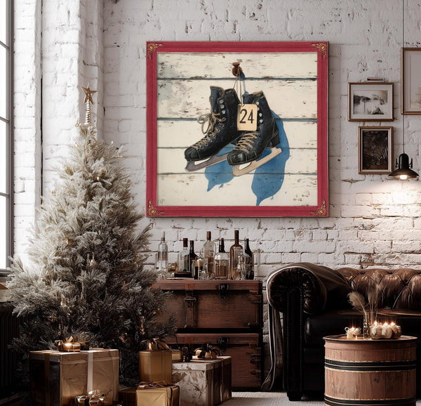 Bella Frye Vintage Ice Skates Canvas Print – Rustic Winter Sports Decor