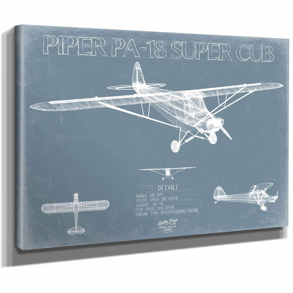 Bella Frye Home & Garden > Decor > Artwork Piper PA 18 Super Cub Aircraft Blueprint Wall Art - Original Airplane Print