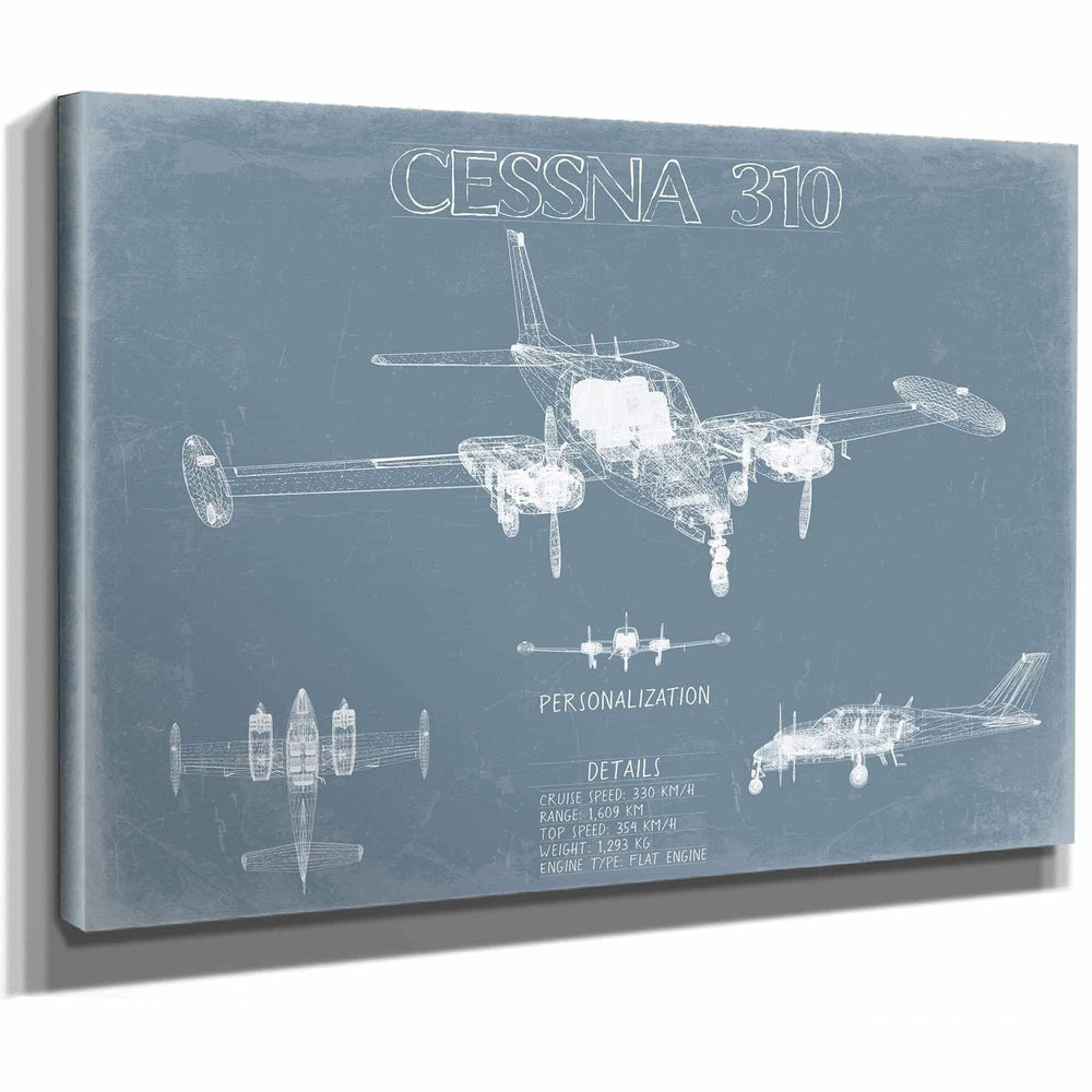 Bella Frye Home & Garden > Decor > Artwork Cessna 310 Aircraft Blueprint Wall Art - Original Airplane Print