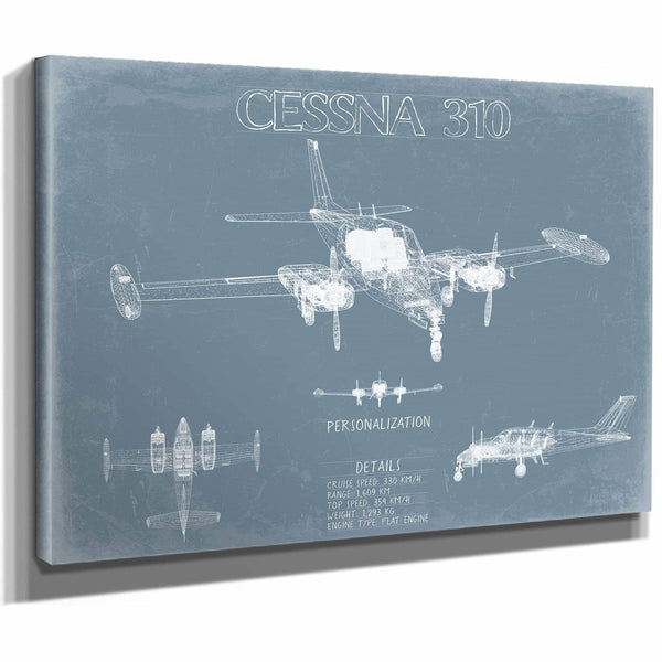 Bella Frye Home & Garden > Decor > Artwork Cessna 310 Aircraft Blueprint Wall Art - Original Airplane Print