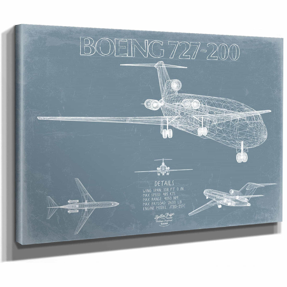 Bella Frye Home & Garden > Decor > Artwork Boeing 727-200 Aircraft Blueprint Wall Art - Original Aviation Plane Print