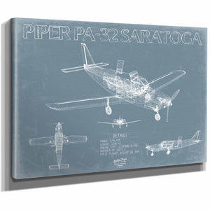 Bella Frye Home & Garden > Decor > Artwork Piper PA-32 Saratoga Aircraft Blueprint Wall Art - Original Airplane Print