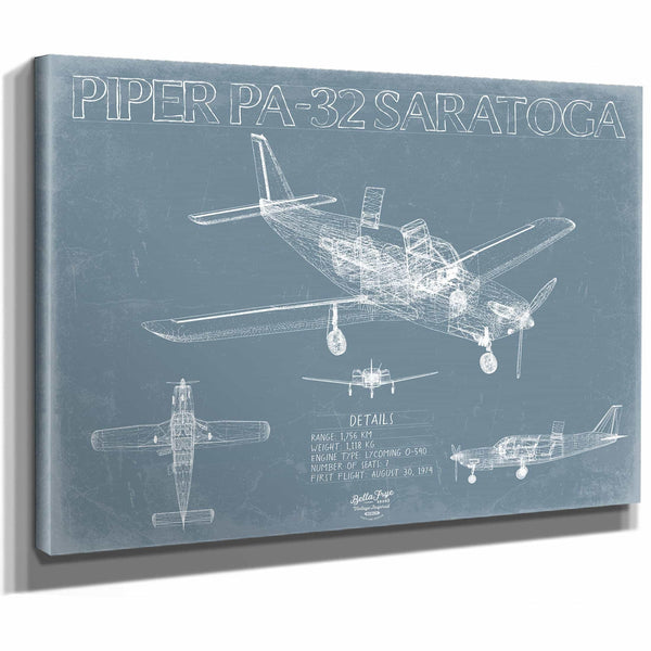 Bella Frye Home & Garden > Decor > Artwork Piper PA-32 Saratoga Aircraft Blueprint Wall Art - Original Airplane Print