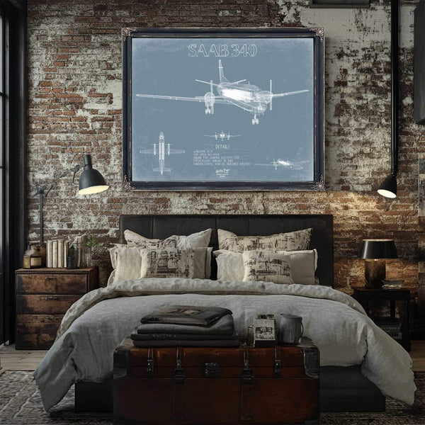 Bella Frye Home & Garden > Decor > Artwork Saab 340 Aircraft Blueprint Wall Art - Original Plane Print