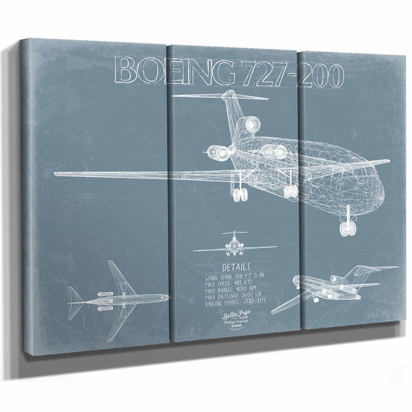 Bella Frye Home & Garden > Decor > Artwork Boeing 727-200 Aircraft Blueprint Wall Art - Original Aviation Plane Print