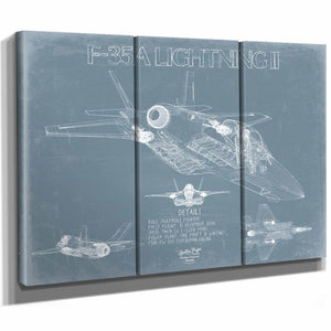 Bella Frye Home & Garden > Decor > Artwork F-35A Lightning II Aircraft Blueprint Wall Art - Original Fighter Plane Print