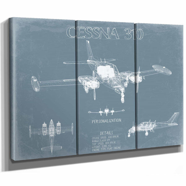 Bella Frye Home & Garden > Decor > Artwork Cessna 310 Aircraft Blueprint Wall Art - Original Airplane Print
