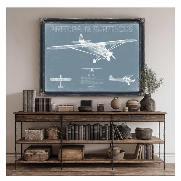 Bella Frye Home & Garden > Decor > Artwork Piper PA 18 Super Cub Aircraft Blueprint Wall Art - Original Airplane Print