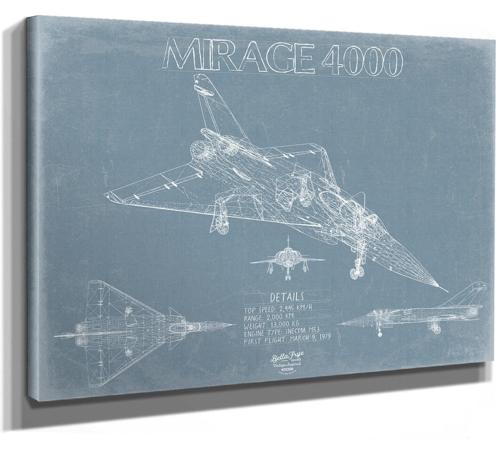 Bella Frye Home & Garden > Decor > Artwork Dassault Mirage 4000 Aircraft Blueprint Wall Art - Original Fighter Plane Print