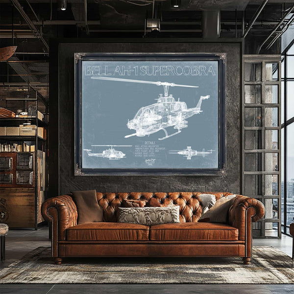 Bella Frye Home & Garden > Decor > Artwork Bell AH-1 SuperCobra Helicopter Blueprint Wall Art - Original Aviation Print
