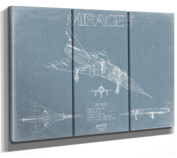 Bella Frye Home & Garden > Decor > Artwork Dassault Mirage 5 Aircraft Blueprint Wall Art - Original Fighter Plane Print
