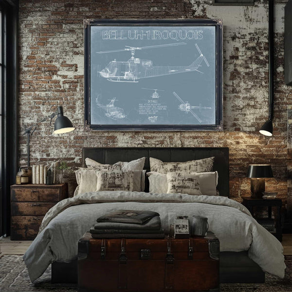 Bella Frye Home & Garden > Decor > Artwork Bell UH-1 Iroquois Helicopter Blueprint Wall Art - Original Aviation Print