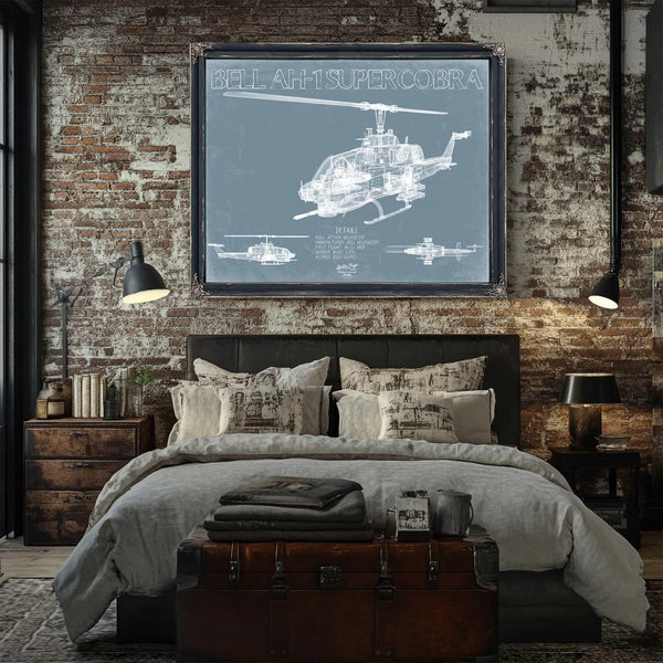Bella Frye Home & Garden > Decor > Artwork Bell AH-1 SuperCobra Helicopter Blueprint Wall Art - Original Aviation Print